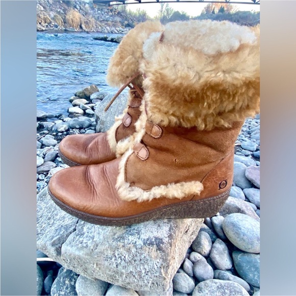 Børn Shearling Lined Leather Lace Up Boots Womens Size 7 Brown Cozy Boho - Picture 7 of 14